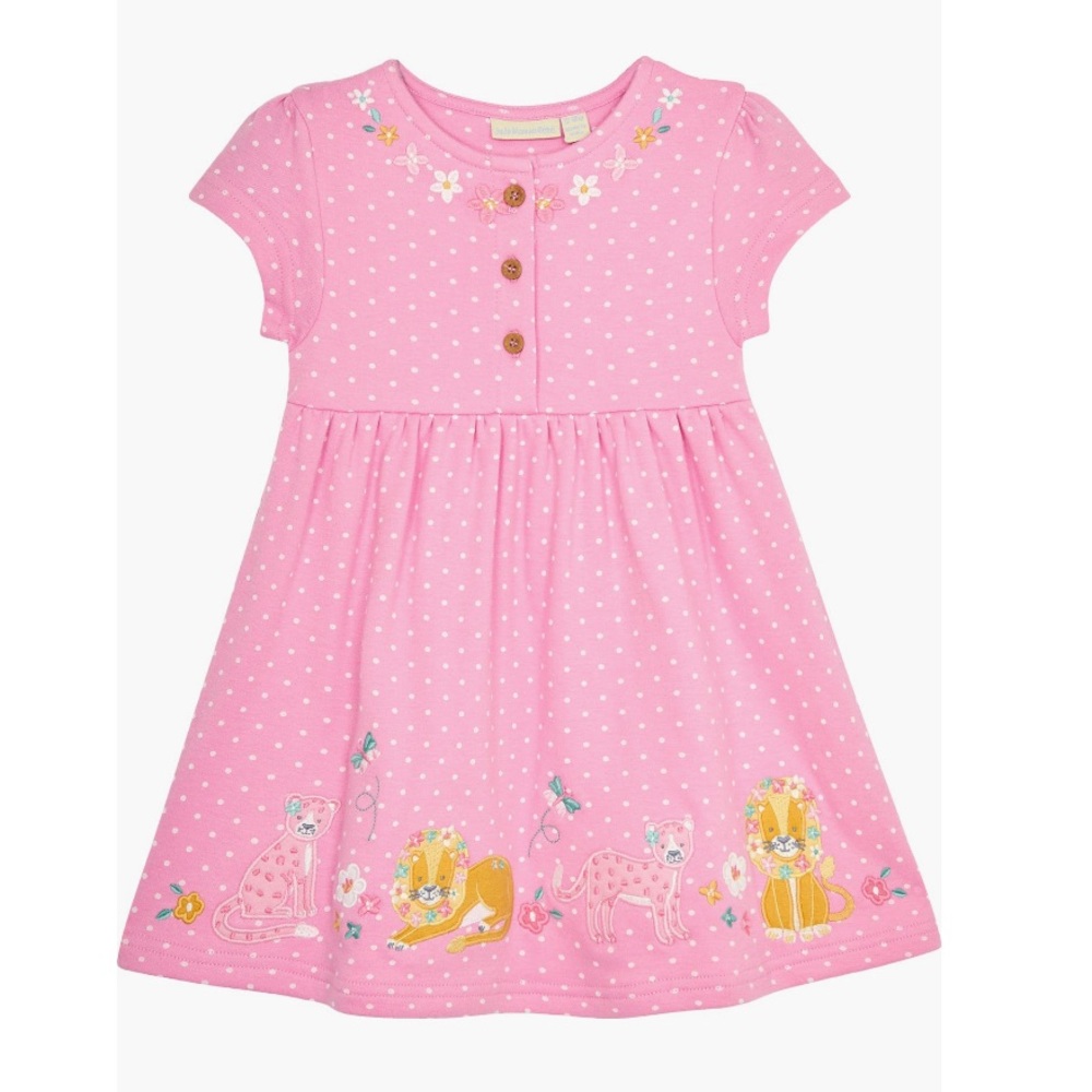 Pink Polka Dot Cats Appliqué Baby Girl Dress